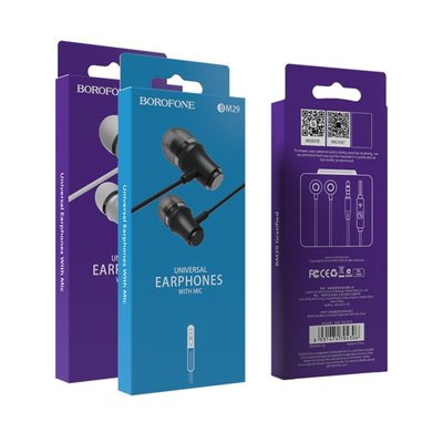 Навушники BOROFONE BM29 Sound edge universal earphones with mic Black BM29B фото