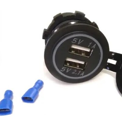 Гнездо под 2 USB DC 12-24V/5V 2,1-2,1A синий индикатор с резьбой А17В 00000062433 фото