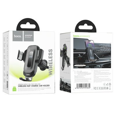 Тримач для мобiльного з БЗП HOCO HW2 Wise automatic induction wireless fast charging car holder(air outlet) Black 6931474791832 фото
