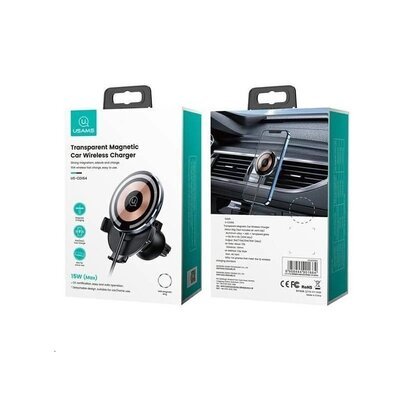 Тримач для мобільного Usams US-CD164 Magnetic Car Wireless Charging Phone Holder (Air Vent) 15W (With Magnetic Ring) Transparent CD164DZ02 фото
