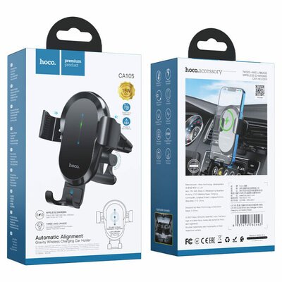 Тримач для мобiльного з БЗП HOCO CA105 Guide three-axis linkage wireless charging car holder Black 6931474762443 фото