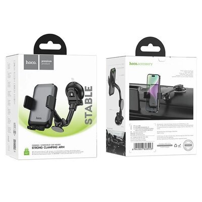 Тримач для мобільного HOCO H27 Rock push-type car holder(center console) Black gray 6942007608923 фото