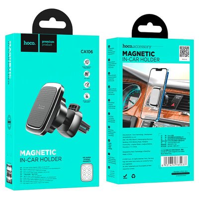 Тримач для мобільного HOCO CA106 Air outlet magnetic car holder Black Metal Gray 6931474765437 фото