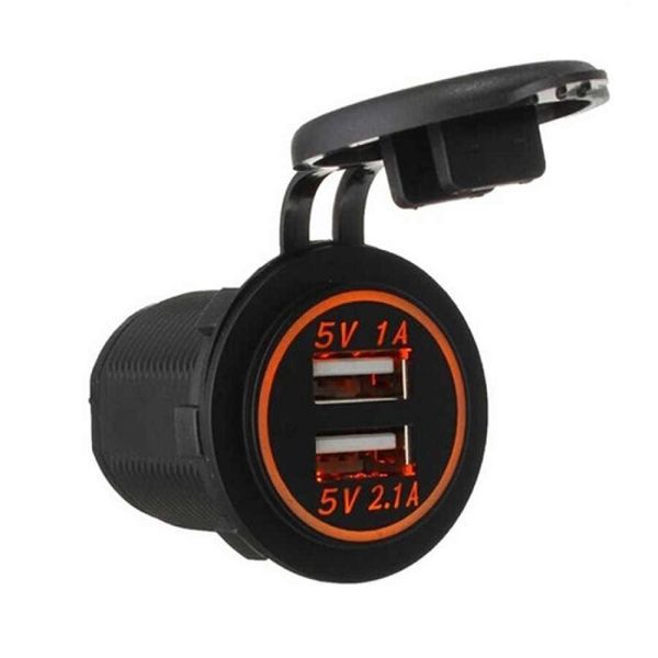 Гніздо під 2 USB DC 12-24V/5V 2,1-1A, підсвічування з різьбою SF-50-2 ORANGE 00000050250 фото