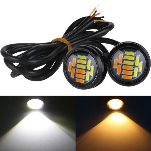 DRL Орлине око врізні LED D=23mm-4014-12smd (Ангельські очі) 12V білий+жовтий поворот (2шт) 00000056685 фото